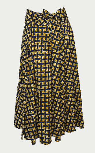 Gold Gray Peanut Cross Floor Length Maxi Skirt On  Dutch Hollandaise Printed Fabric