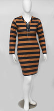 Load image into Gallery viewer, Heart Chain Bodycon Brown Black Stripe Dress
