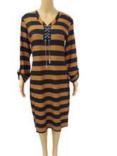 Load image into Gallery viewer, Heart Chain Bodycon Brown Black Stripe Dress