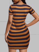 Load image into Gallery viewer, Heart Chain Bodycon Brown Black Stripe Dress