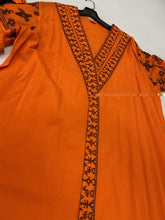 Load image into Gallery viewer, Women's Orange V Neck Long Sleeve Dress