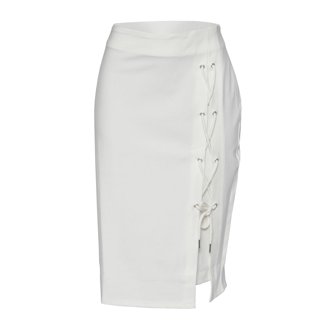 American Slide Lace White Knee Skirt