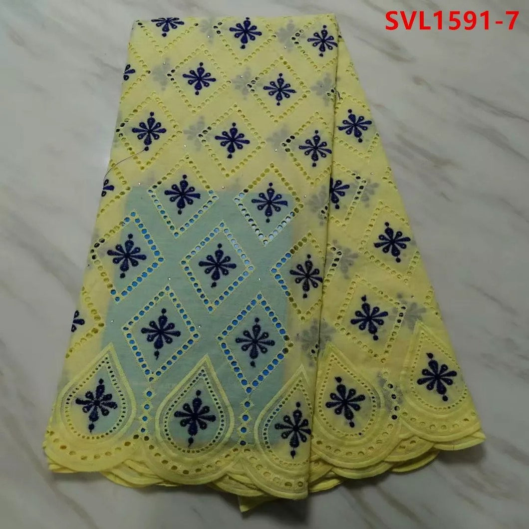 Yellow Cotton Lace Fabrics With Embroider Fabric 5 Yards