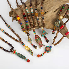 Load image into Gallery viewer, Handmade Wood Beads Pendant & Necklace Ethnic Long Strand Buddhist Mala