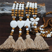 Load image into Gallery viewer, Handmade Wooden Beads Long Necklace & Pendant - Butterfly Shape with Brown Tassel