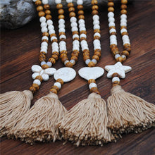 Load image into Gallery viewer, Handmade Wooden Beads Long Necklace & Pendant - Star Shape with Brown Tassel