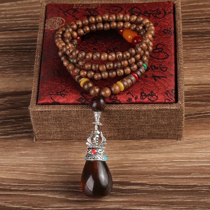 Natural Stone with Beautiful Wood Beads Pendant Necklaces For Women
