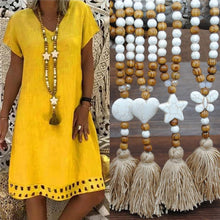 Load image into Gallery viewer, Handmade Wooden Beads Long Necklace & Pendant - Star Shape with Brown Tassel