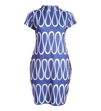 Load image into Gallery viewer, Wavy Blue Short Sleeve Bodycon Dress-All Sizes to Plus Size