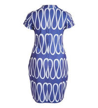 Load image into Gallery viewer, Wavy Blue Short Sleeve Bodycon Dress-All Sizes to Plus Size