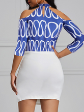 Load image into Gallery viewer, Wavy Blue Short Sleeve Bodycon Dress-All Sizes to Plus Size