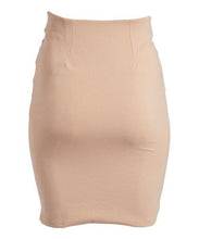 Load image into Gallery viewer, Rapheeze Cross V-Fossil Skirt Tan Contrast-Trim Asymmetrical Pencil Skirt