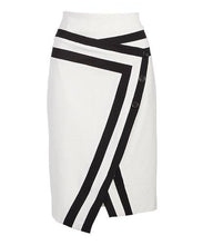 Load image into Gallery viewer, Rapheeze White Contrast-Trim Asymmetrical Pencil Skirt - Women