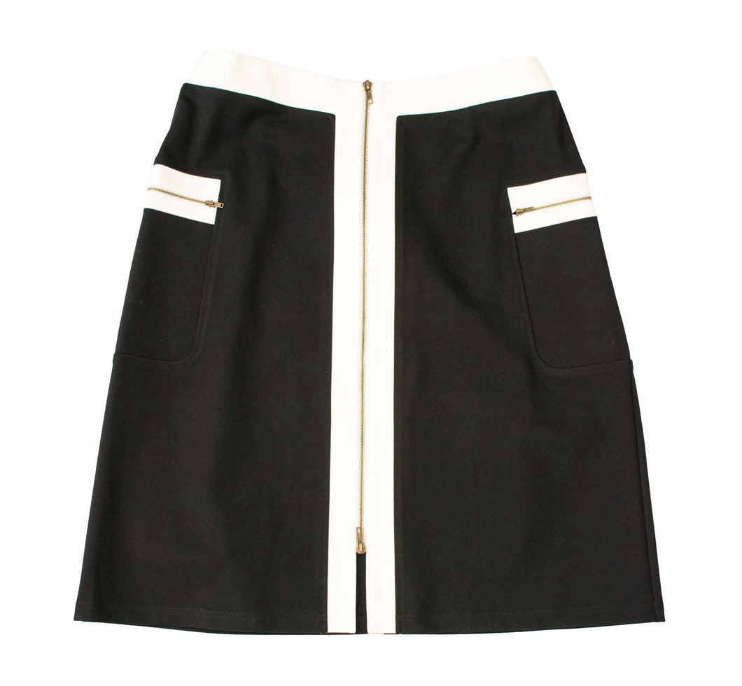 Rapheeze Italian Concept Knee Black Pocket Contrast-Trim Midi Skirt