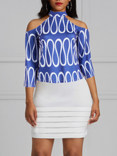 Load image into Gallery viewer, Wavy Blue Short Sleeve Bodycon Dress-All Sizes to Plus Size