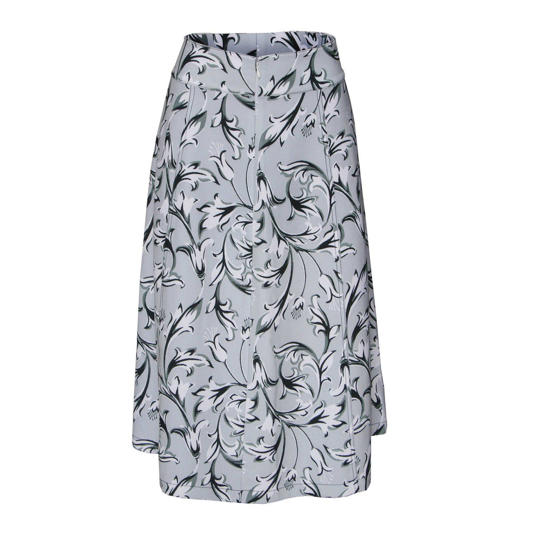 Fashionable Gray Flower Design Pull-On Elegant Look Skirt