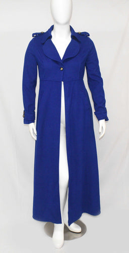 Midi Length Blue Winter Dress Coat Jacket with Half Way Button