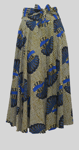 Blue Coral Floor Length Maxi Skirt On  Dutch Hollandaise Printed Fabric