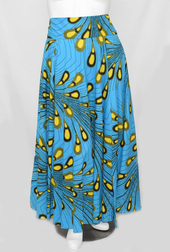 Blue Yellow Tear Drop Floor Length Maxi Skirt