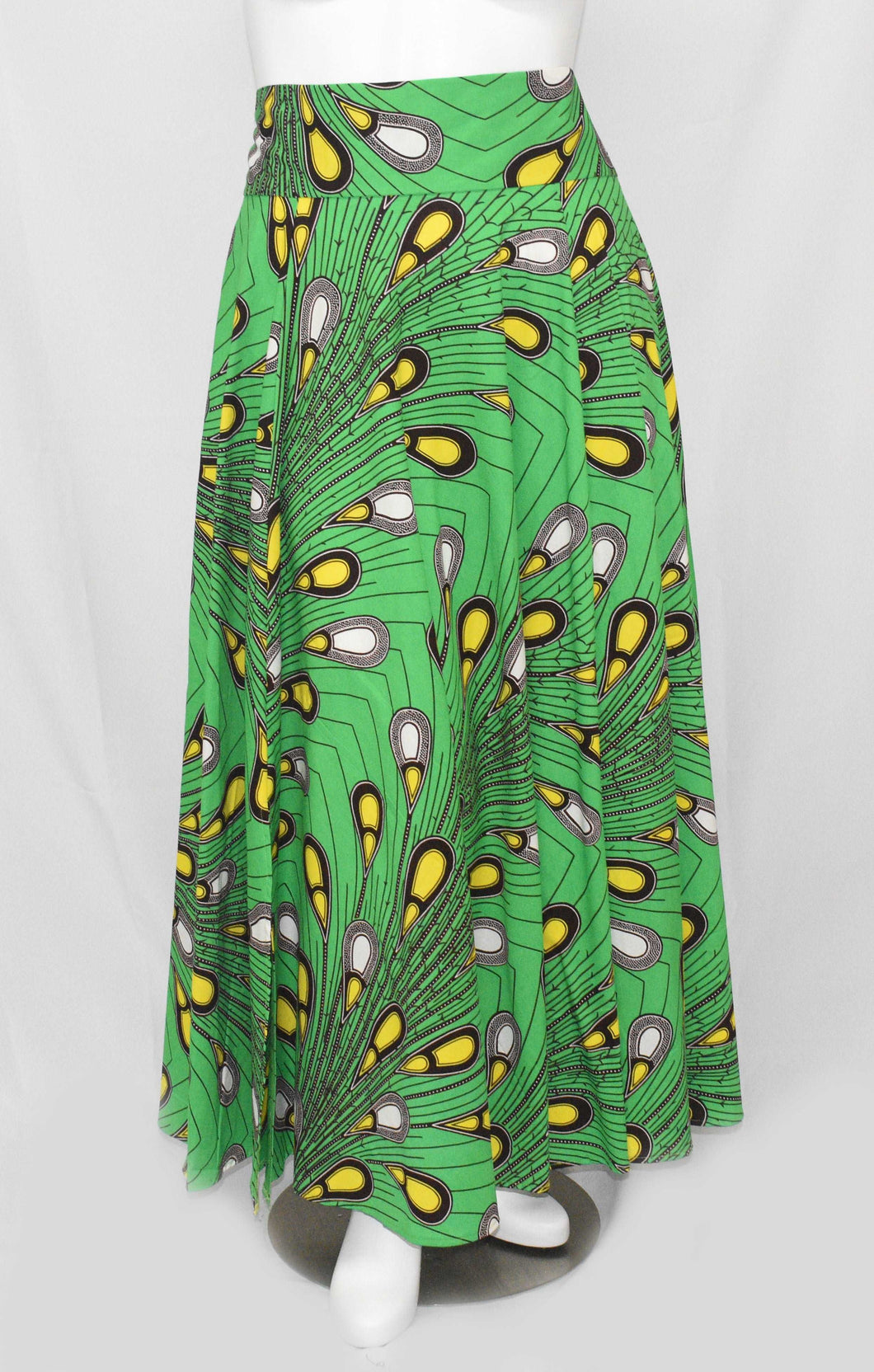 Green Tear Drop Floor Length Maxi Skirt On Dutch Hollandaise Prints