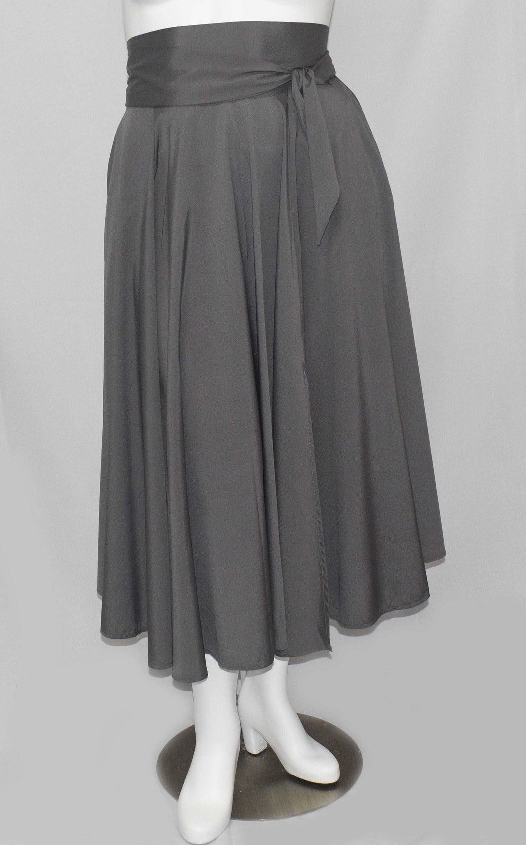 Grey Polyester Wide Flowy Long Maxi Skirt