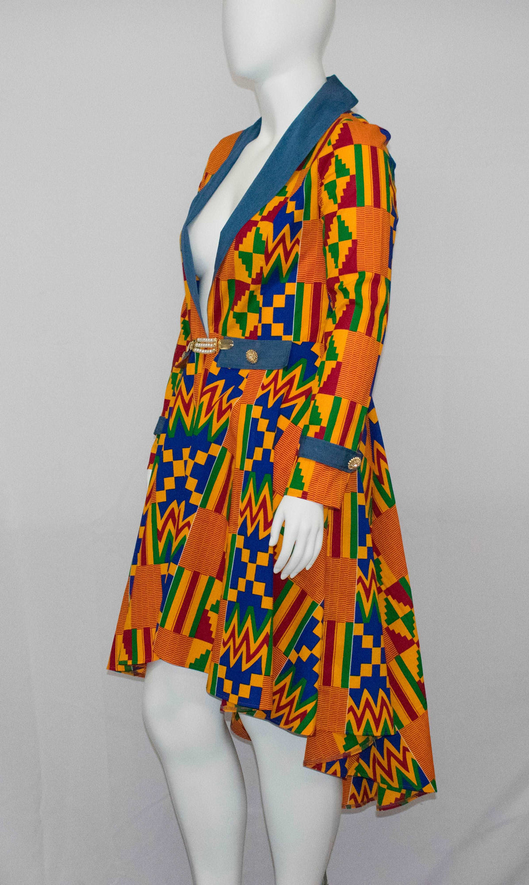 Denim Neck African Suit With Hollandaise