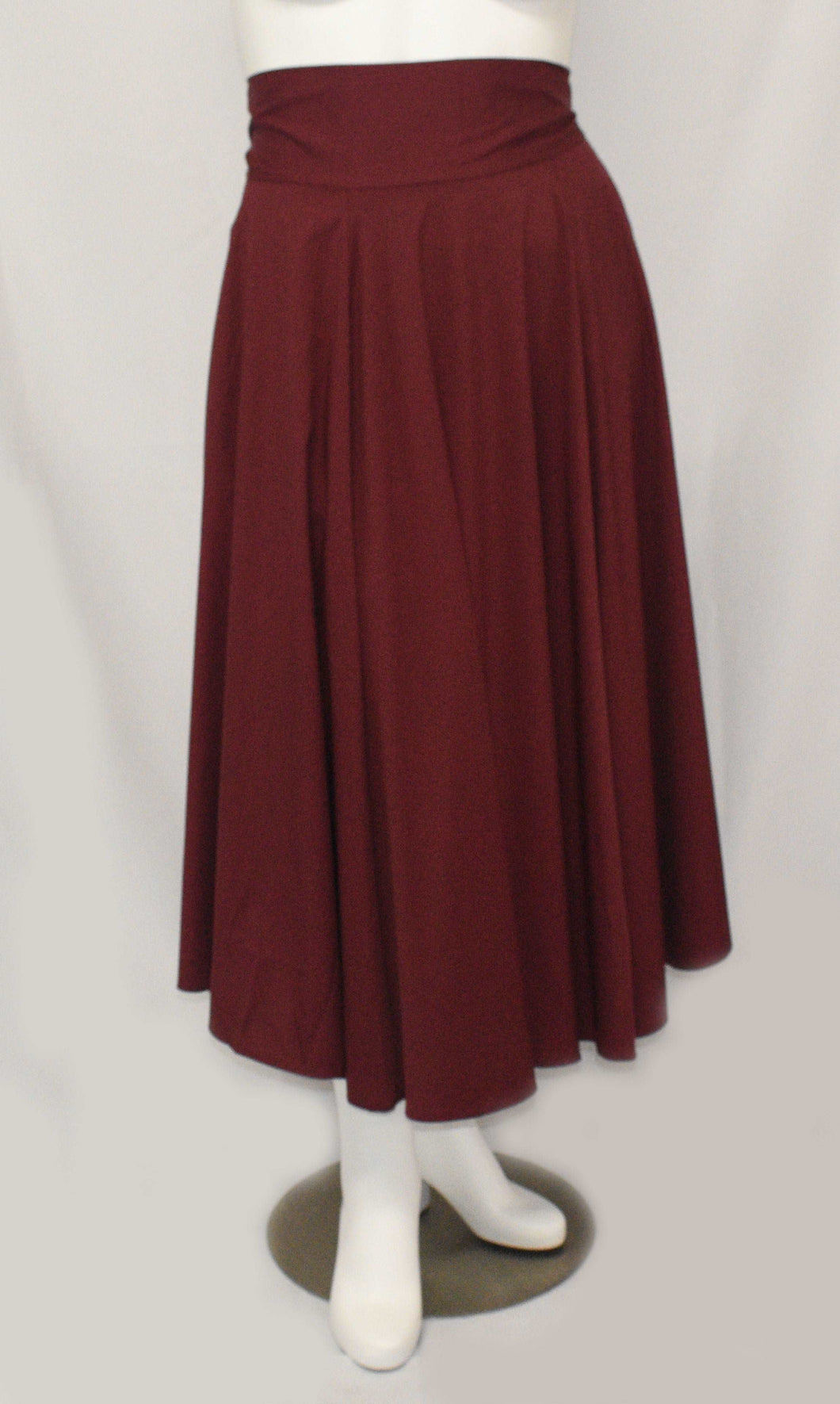 Burgundy Wide Hem Moderate Width 100% Polyester  Maxi Skirt
