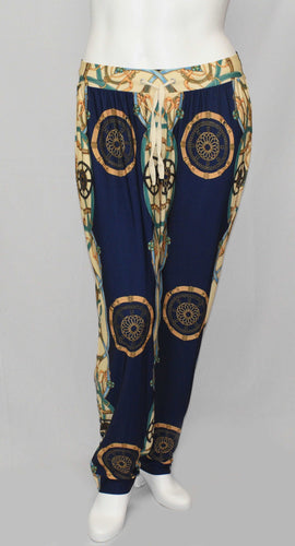 Long Woman Work Pant with Unique Body Print - Blue