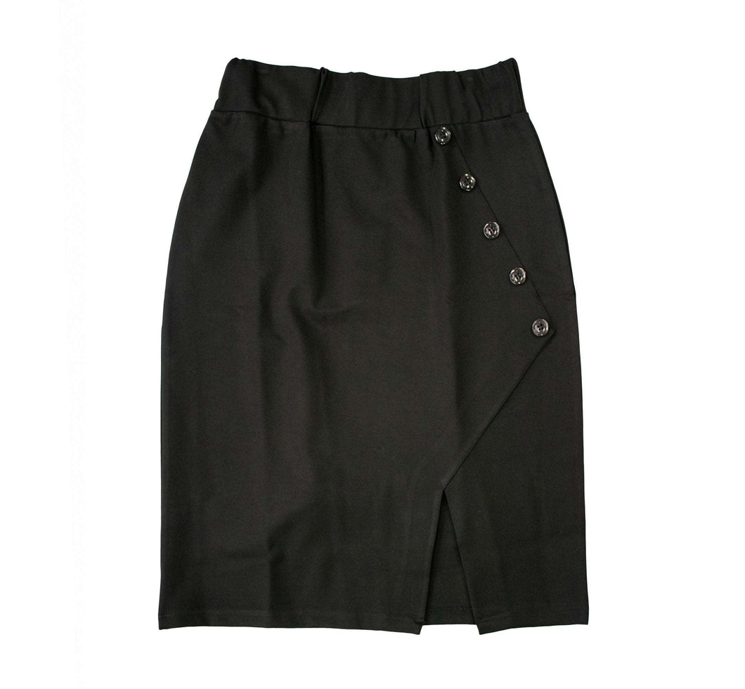 English Italian Black Half Button V-Skirt