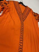 Load image into Gallery viewer, Women&#39;s Long sleeves Orange Dress with Black Embroidery
