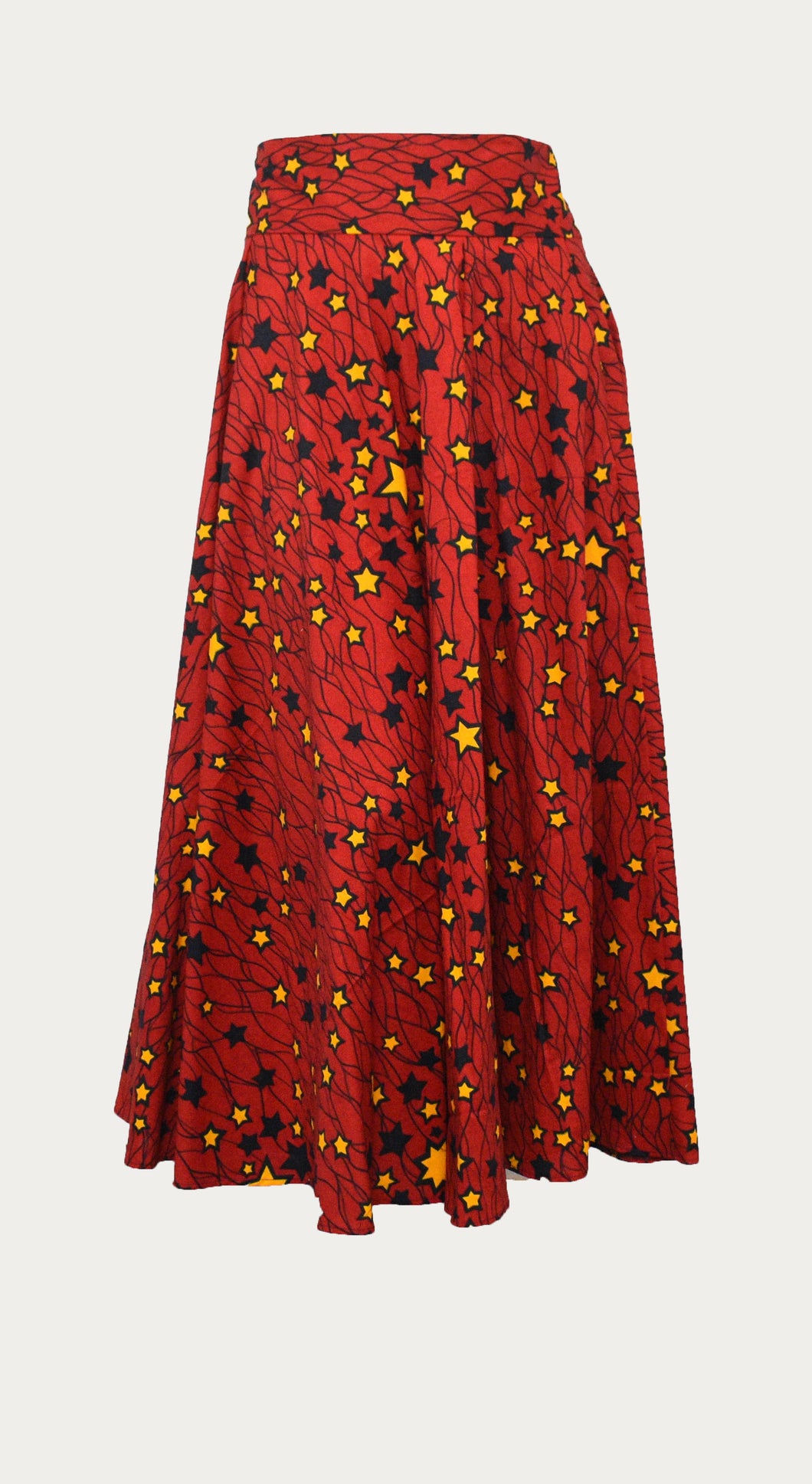 Red Super Dutch Hollandais Fabric Floor Length Maxi Skirt
