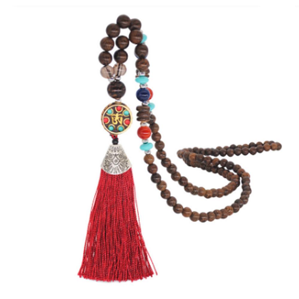 Women's Retro Ethnic Style Handmade Beaded Pendant Necklace - Red Tassel