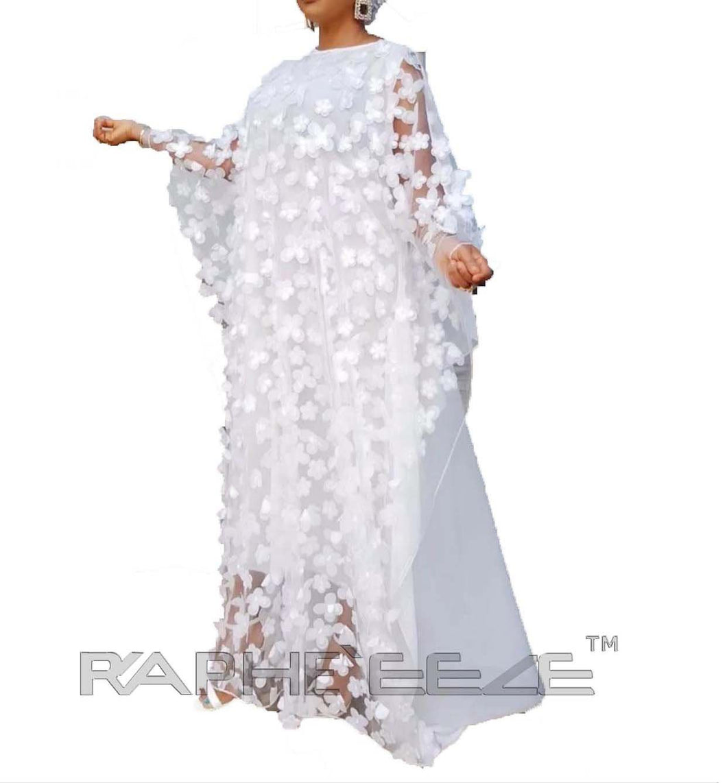 White Color Unique Designed Long Party Gown Maxi Style - 1 pcs with S, M, L, XL size