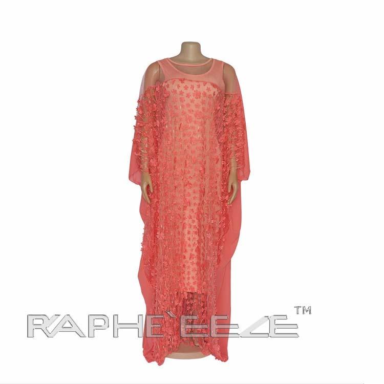 Coral Color Unique Designed Long Party Gown Maxi Style -