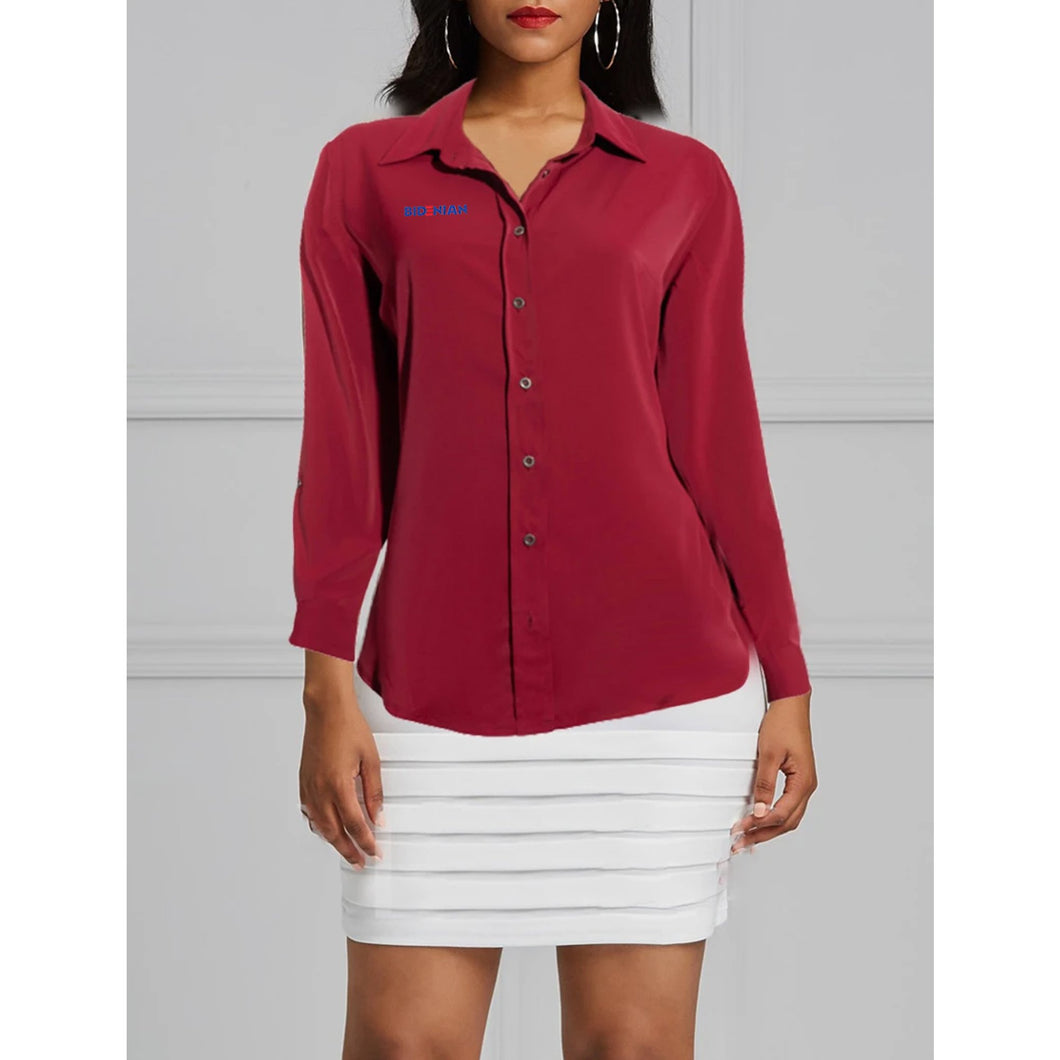Long Sleeve Ladies Elastane Soft Cotton Dress Shirt-Burgandy Red