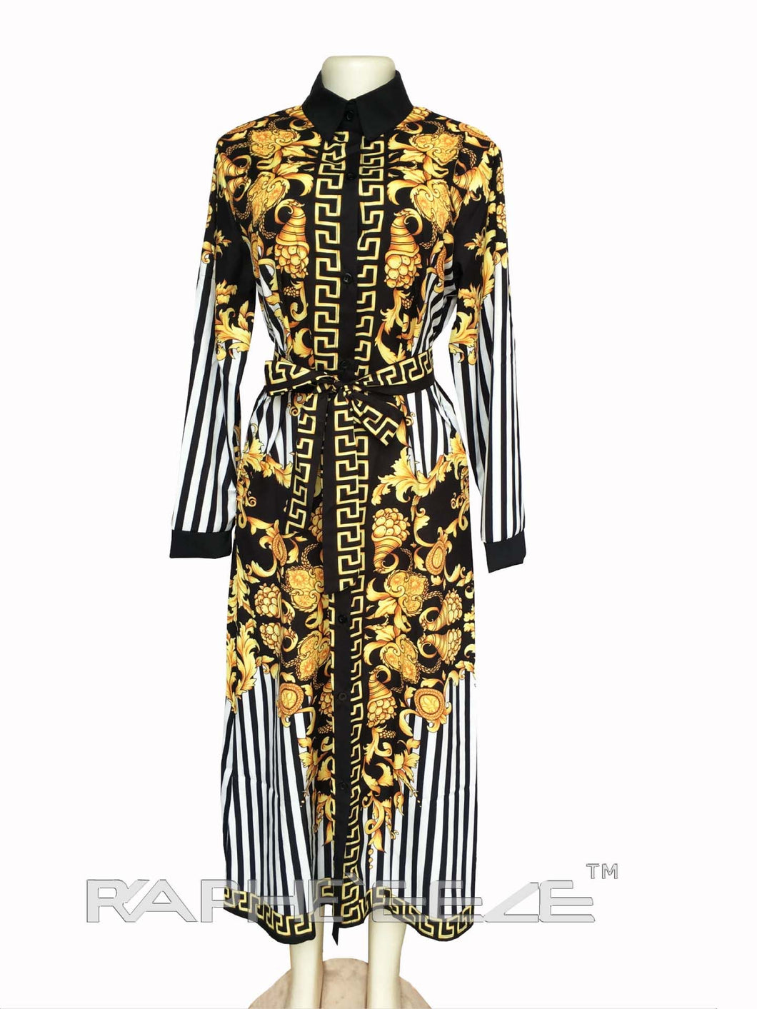 Yellow & Black Long Silky Design Dress