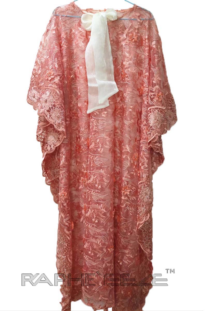 Coral Lace Caftan Maxi Gown