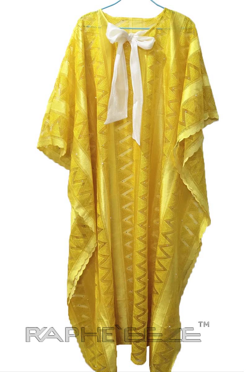 Yellow Cotton Lace Caftan Maxi