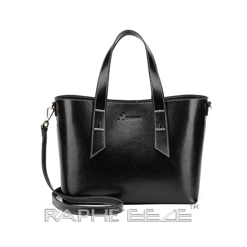Midi Size Classic Tote Handbag for Woman - Black Color