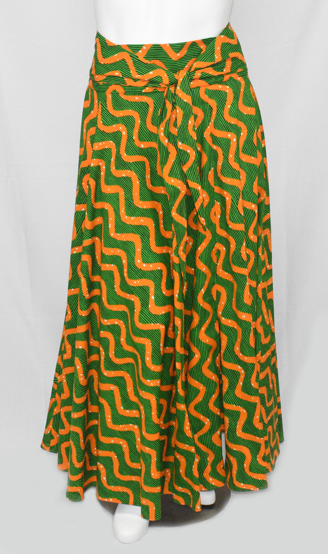 Orange Green Floor Length Maxi Skirt On  Dutch Prints
