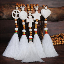 Load image into Gallery viewer, Women&#39;s White Thread Ethnic Style Handmade Wooden Beads Necklace - Unique Design with White Tassel
