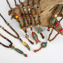 Load image into Gallery viewer, Handmade Wood Beads Pendant &amp; Necklace Ethnic Long Strand Buddhist Mala

