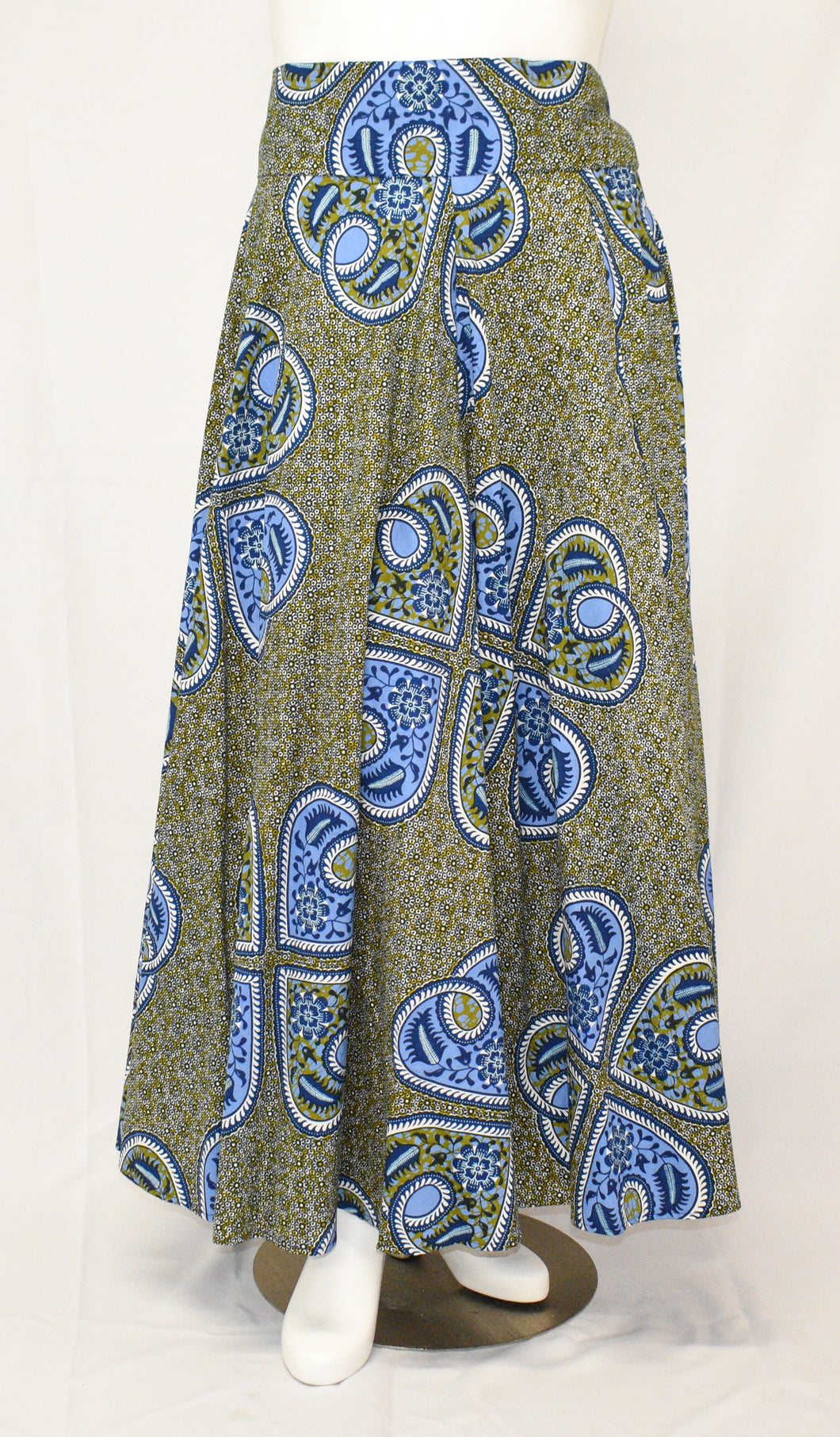 Paisley Blue Floor Length Maxi Skirt Dutch Printed Fabric Made in Holland
