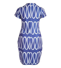 Load image into Gallery viewer, Wavy Blue Short Sleeve Bodycon Dress-All Sizes to Plus Size
