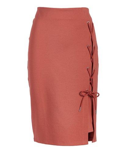 Rapheeze ABCG Knee Length Marsala Personality Lace-Up Pencil Skirt