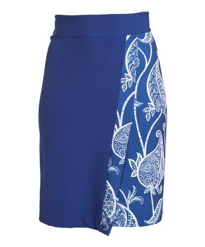 Blue & White Paisley Midi Wrap Skirt