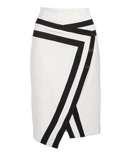 Load image into Gallery viewer, Rapheeze White Contrast-Trim Asymmetrical Pencil Skirt - Women
