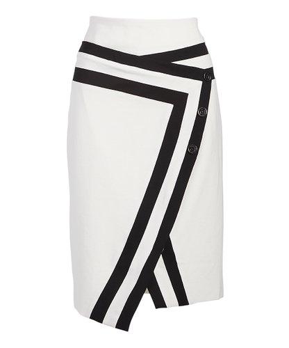 Rapheeze White Contrast-Trim Asymmetrical Pencil Skirt - Women
