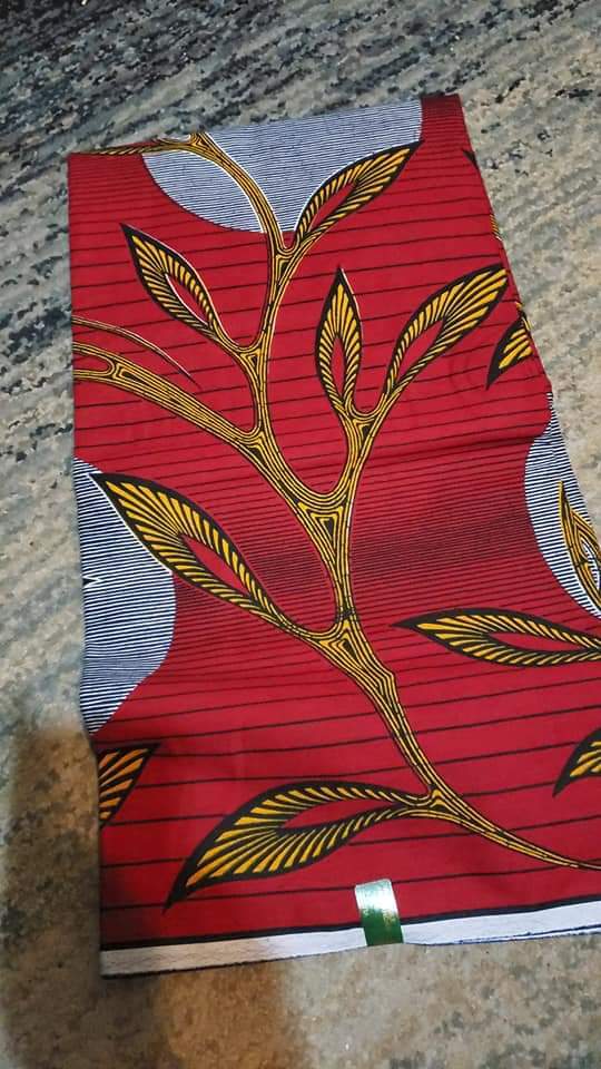 Red Color Colorful Golden Leaf Print Designed Body Original Kente Fabrics