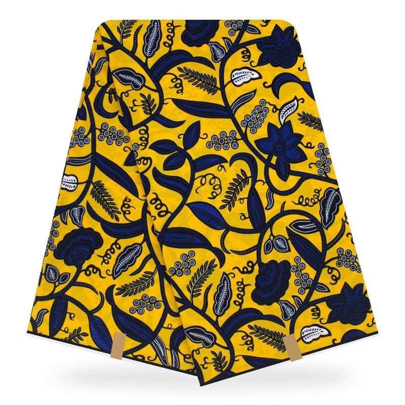 Stylish Forest Style Designed Original Kente Fabrics - Yellow & Blue Colored